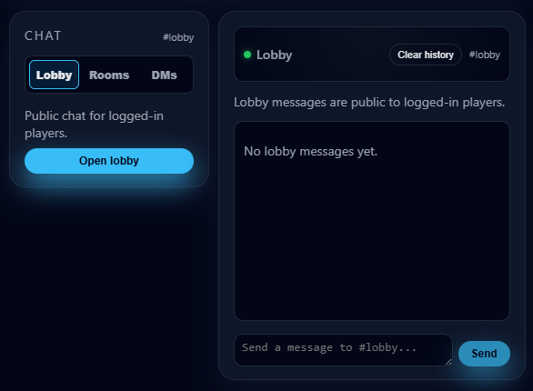 QuestGuide chat rooms, lobby, and direct messages